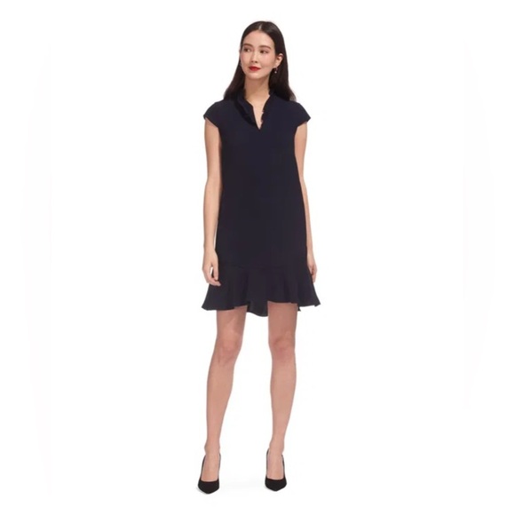 WHISTLES Federica Navy Frill V-Neck Dress Size 4‎ NWT - Picture 1 of 14